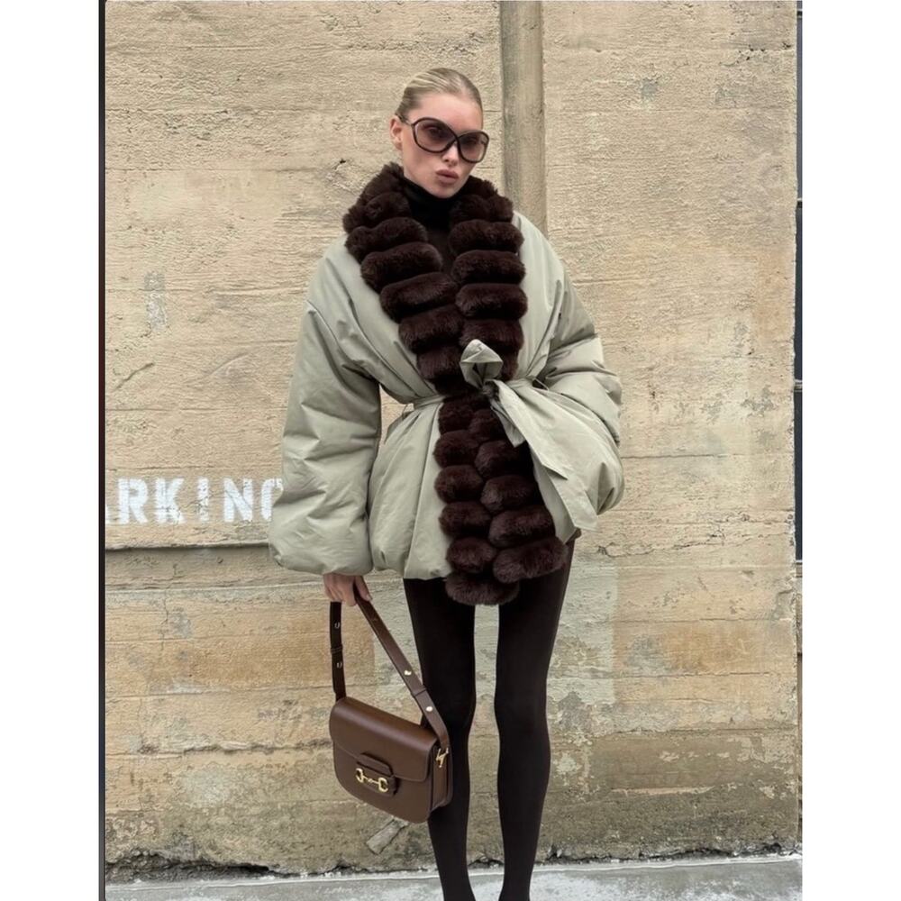 Helsa bubble puffer jacket coat faux fur S - Picture 2 of 6